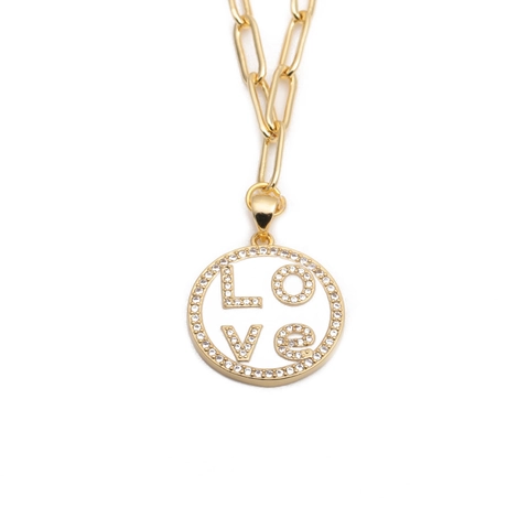 Rundes Love Anhänger Halskette Kupfer Mikropave Zirkon Weißer Emaille Vergoldet Büroklammer Kette Hip Hop Schmuck Für Frauen