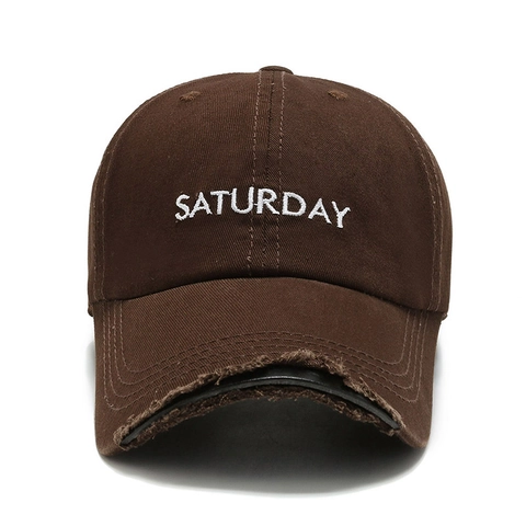 Casquette De Baseball En Coton Lavé Distressed Broderie Lettres Semaine Réglable Unisexe Chapeau Soleil Streetwear Style Vintage
