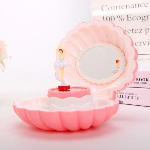 Carillon A Forma Di Conchiglia Per Ragazze Scatola Portagioie In Plastica Con Ballerina Rotante Specchio Interno Regalo