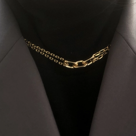 Vintage Double Layer Copper Necklace For Women Gold Silver Plated Geometric U Shape Rings High End Clavicle Chain Jewelry