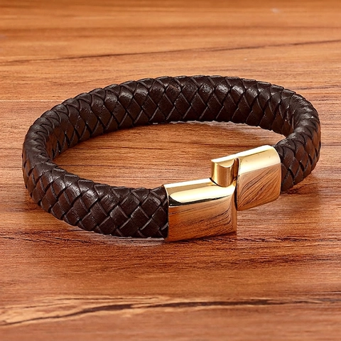 Braided Leather Bracelet For Men With Stainless Steel Magnetic Clasp Vintage Casual Handwoven Jewelry Hand Accessory