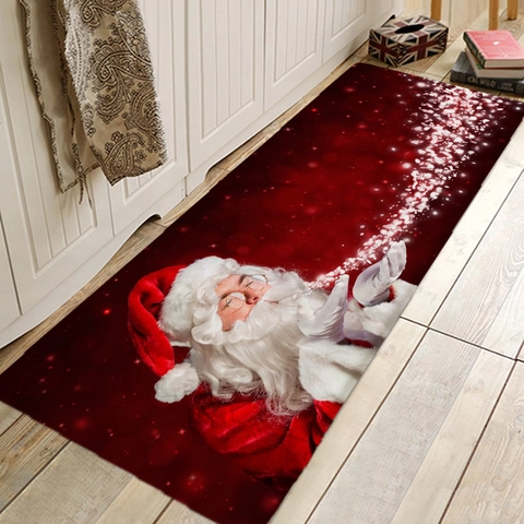 Christmas Floor Mat Non-Slip Absorbent Polyester Door Rug Kitchen Bathroom Living Room Festive Decor