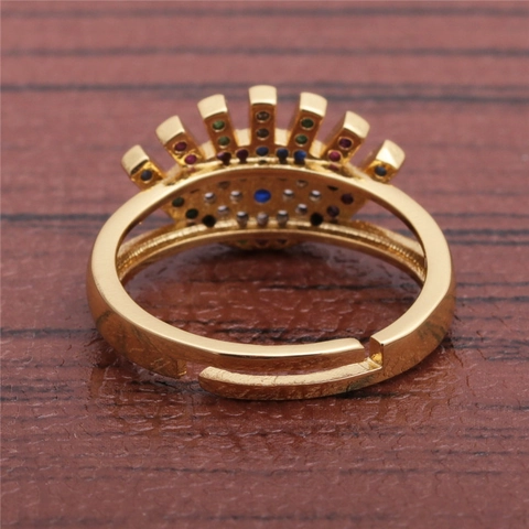 Evil Eye Open Verstelbare Ring Koper Micro-Gezet Kleurrijke Zirkonia Verguld Boheemse Etnische Stijl Sieraden Voor Dames