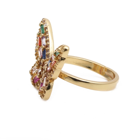 Butterfly Ring Micro Pave Colorful Zircon Copper Golden Adjustable Opening Rainbow Jewelry Gift For Women Elegant