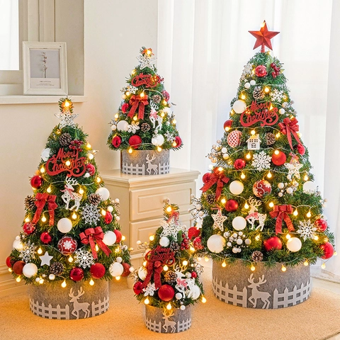 Künstliches Mini Weihnachtsbaum Set PVC Filz Rentier Basis LED Beleuchtet Desktop Feiertag Heim Büro Festliche Deko