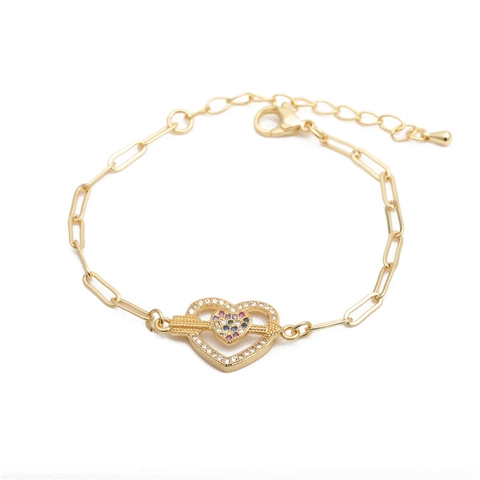 Herz Mit Pfeil Anhänger Armband Kupfer Bunte Zirkonia Micro Pave Hip Hop Verstellbar Büroklammer Kette Schmuck Damen