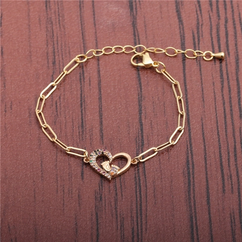 Herz Baby Fußabdruck Armband Kupfer Bunte Zirkonia Verstellbare Gliederkette Hip Hop Schmuck Für Frauen
