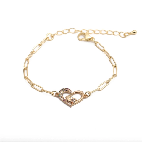 Herz Baby Fußabdruck Armband Kupfer Bunte Zirkonia Verstellbare Gliederkette Hip Hop Schmuck Für Frauen