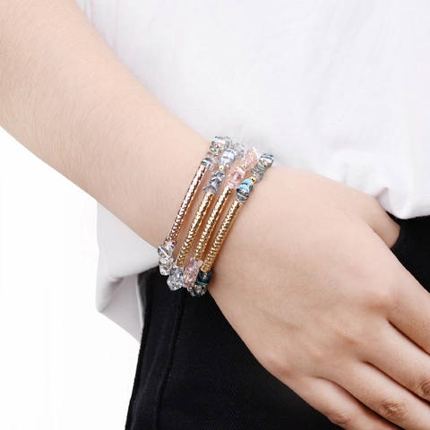 Facettiertes Kristallperlen Armband Gehämmertes Kupferrohr Elastisches Dehnbares Schmuckstück Für Damen Boho