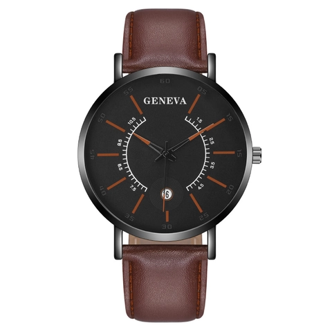 Montre À Quartz Pour Hommes Mode Affaires Minimaliste Calendrier Date Bracelet En Cuir Boîtier En Alliage Classique