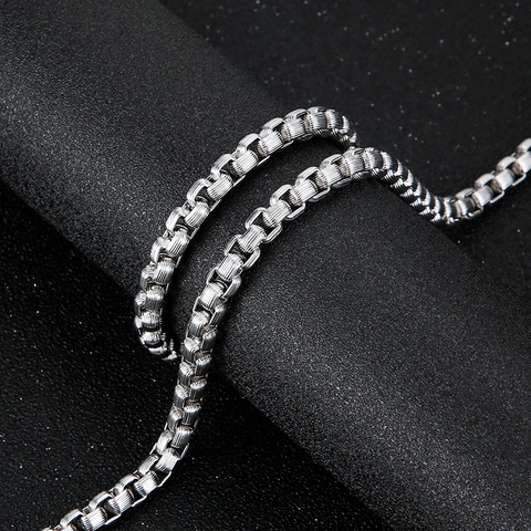Bijoux Homme Collier Et Bracelet À Chaîne Box En Acier Inoxydable 316L Ton Argent Minimaliste Poli