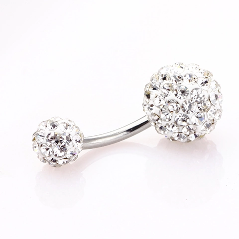 Navel Ring Stainless Steel Double Ball Rhinestone Shamballa Piercing Body Jewelry For Women Elegant Sparkling