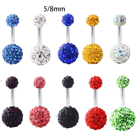 Navel Ring Stainless Steel Double Ball Rhinestone Shamballa Piercing Body Jewelry For Women Elegant Sparkling