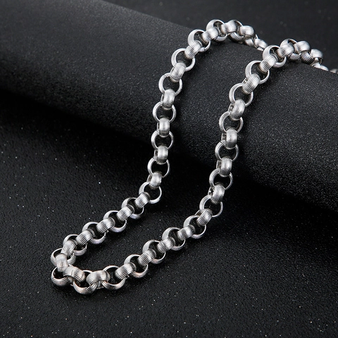 Herren Schmuck Halskette Und Armband 316L Edelstahl Strukturierte Runde Glieder Industrial Punk Stil Streetwear Accessoire Silber