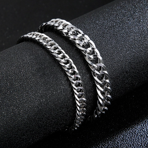 Stainless Steel Cuban Link Necklace And Bracelet Jewelry Braided Curb Chain Silver Tone Punk Streetwear For Men Women