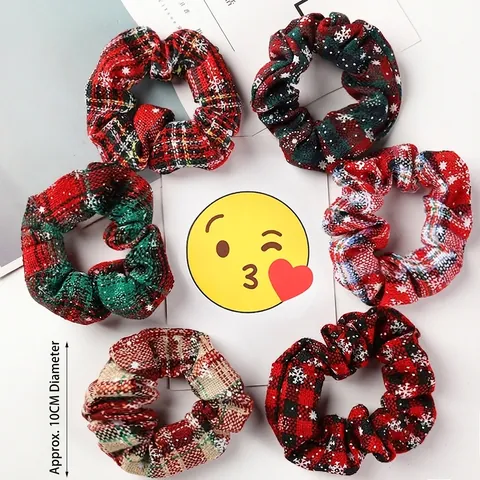 Chouchous De Noël En Tissu À Carreaux Flocon De Neige Élastiques À Cheveux Coiffure De Fête Accessoires Cheveux Pour Femmes Filles