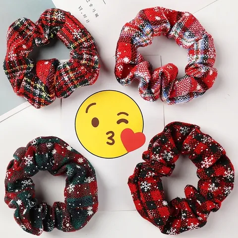 Chouchous De Noël En Tissu À Carreaux Flocon De Neige Élastiques À Cheveux Coiffure De Fête Accessoires Cheveux Pour Femmes Filles