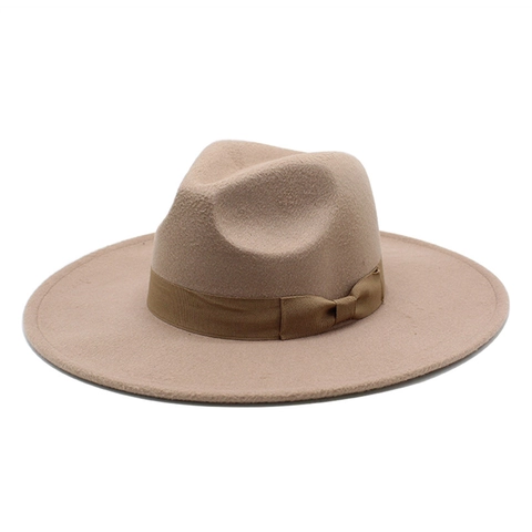 Vintage Wide Brim Wool Felt Fedora Hat For Men Women Fashion Jazz Hat With Bow Ribbon Winter Autumn Warm Fedora Hat