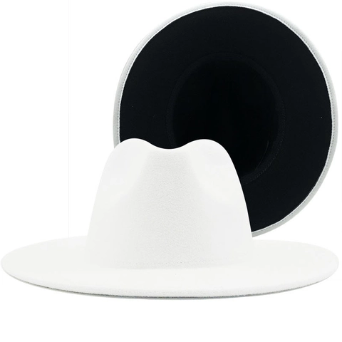 Two Tone Fedora Hat Cashmere Woolen Contrast Color Wide Flat Brim Jazz Hat For Men Women Classic Retro Accessory