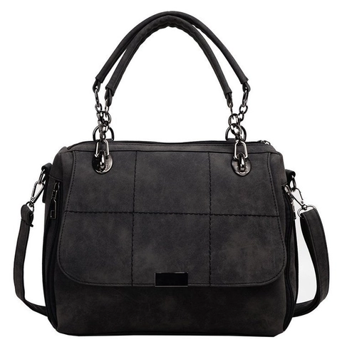 Women Boston Shoulder Handbag Brushed PU Leather Grid Stitching Metal Chain Strap Retro Fashion Crossbody Bag For Daily Office