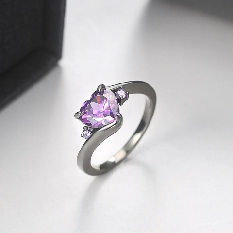 Anillo Con Forma De Corazón Incrustación De Circón Cobre Chapado En Oro Negro Estilo Punk Gótico Joyas De Moda Para Mujer