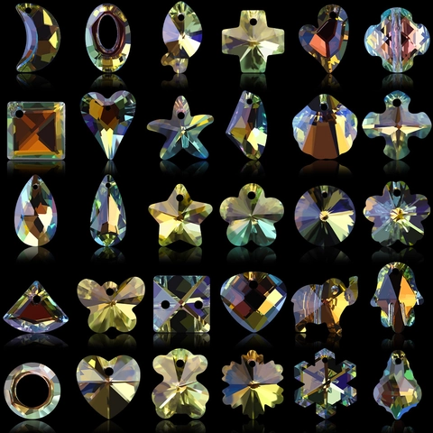 Colgantes De Cristal Iridiscente Con Agujero Para Hacer Joyas DIY Corazón Estrella Mariposa Luna Colgantes Facetados