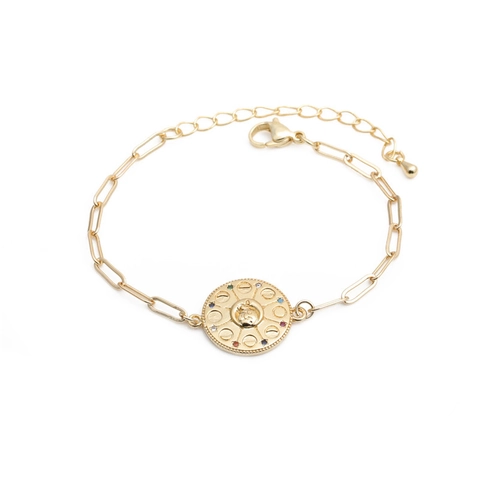 Bracciale A Catena Bohémien In Rame Zirconi Cubici Colorati Pendente Rotondo Maglia A Graffetta Regolabile Gioielli Donna