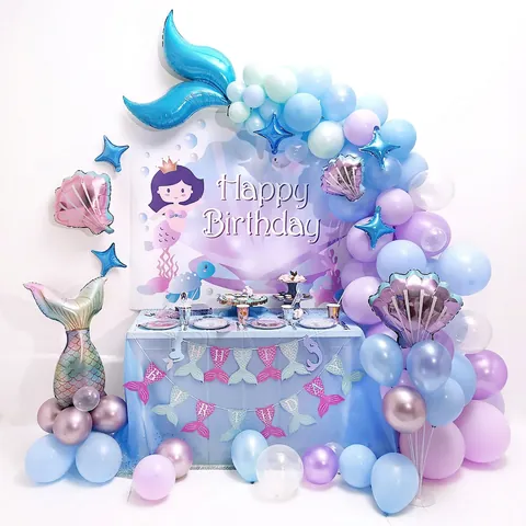 Decorazione Arco Ghirlanda Palloncini Sirena Lattice Alluminio Conchiglia Coda Stella Compleanno Ragazze Baby Shower Tema Mare Da Sogno