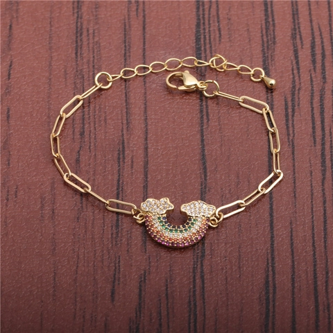Rainbow Cloud Pendant Bracelet Gold Plated Copper With Multi Color Cubic Zirconia Adjustable Link Chain Fashion Jewelry For Women