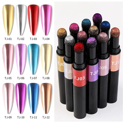 Nagel Luchtkussen Toverspiegel Poederpen Chroom Metallic Effect Spons kop Solide Glitterstof DIY Kunst Decoratie