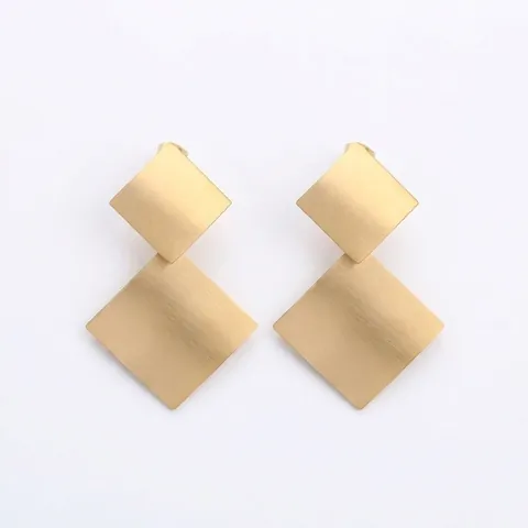 Geometric Double Square Stud Earrings Women Stainless Steel Gold Plated Brushed Finish Minimalist Rhombus Drop Jewelry