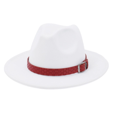 Unisex British Style Fedora Hat Wide Brim Cotton Polyester Felt Jazz Hat With Braided Belt Buckle For Men Women