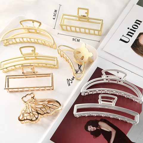 Metal Hair Claw Clips Hollow Out Geometric Shark Clamps Minimalist Strong Grip Styling Accessories For Women Girls Elegant Alloy Hairpins