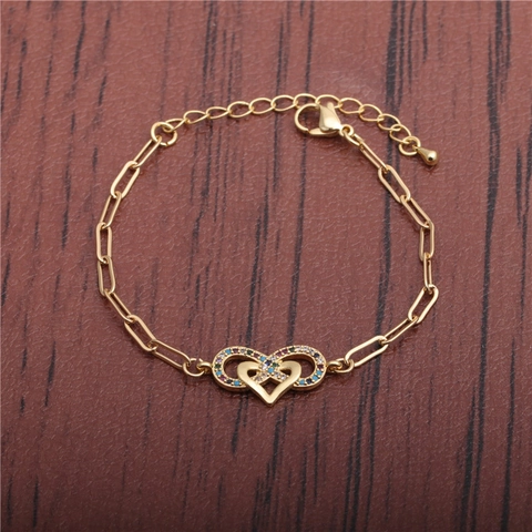 Bracciale In Rame Design Cuore Infinito Intarsio Zircone Colorato Catena Regolabile Gioielli Hip Hop Donna