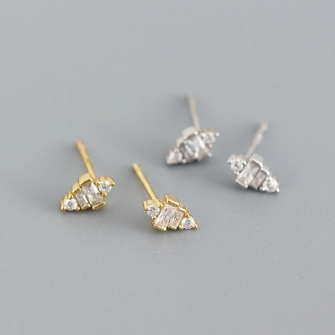 Boucles D'oreilles Puces Géométriques Zircon Baguette Silver Earring Post Argent Sterling 925 Bijoux Style INS Femmes