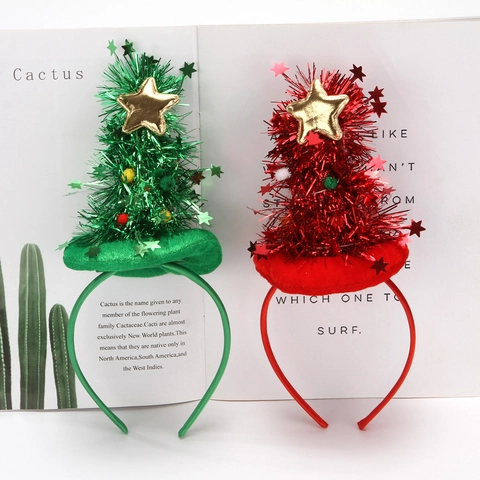 Diadema de Árbol de Navidad Con Luces LED Estrella Dorada Tela Brillante Mini Árbol de Navidad Diadema para Decoración de Fiesta Navidad Mujer Niños