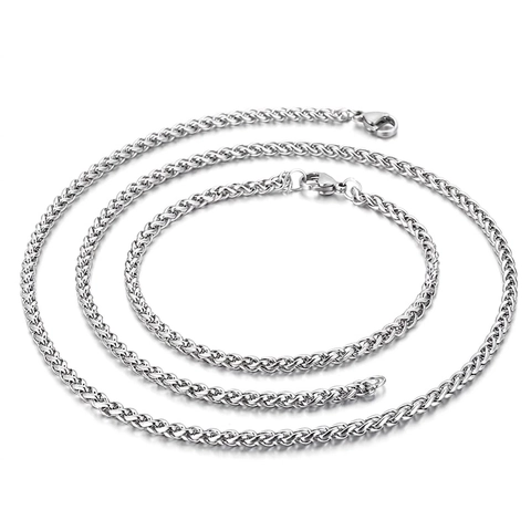 Minimalistische 316L Edelstahl Weizen Geflochtene Kette Halskette Und Armband Mit Karabinerverschluss Unisex Hip Hop Punk Schmuck