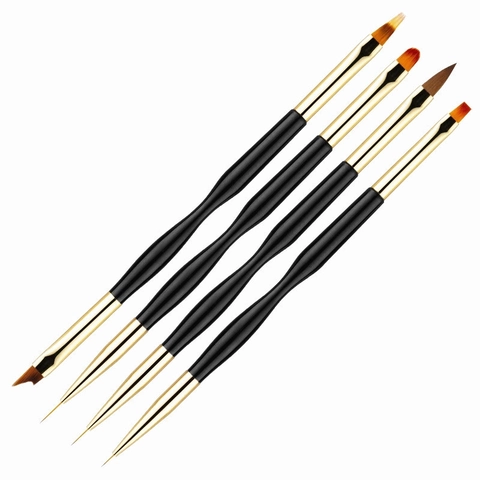 Nail Art Penselen Dubbelzijdig Schilderen Liner Zwart Plastic Handvat Goud Metaal Buis Professionele Manicure Tools