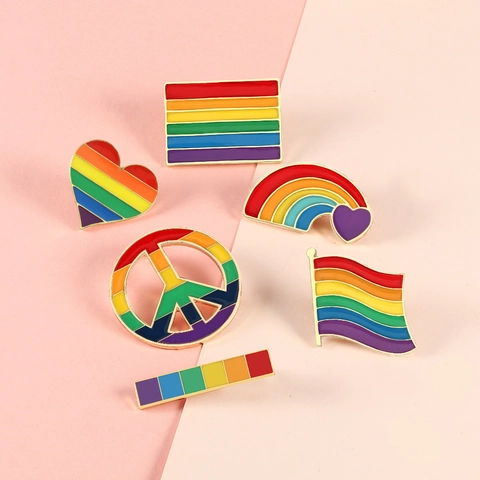 Pines De Esmalte De Arcoíris Joyas Pride Aleación Metal Signo De Paz Corazón Bandera Broches Para Mochilas Chaquetas