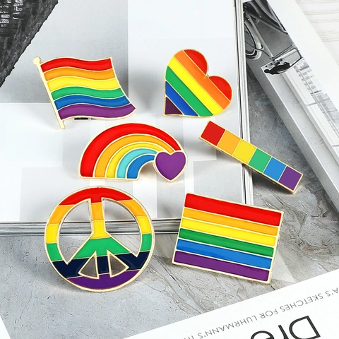 Pines De Esmalte De Arcoíris Joyas Pride Aleación Metal Signo De Paz Corazón Bandera Broches Para Mochilas Chaquetas