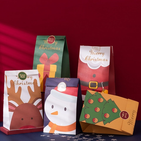 Bolsas de Regalo de Navidad Dibujos Animados Santa Claus Muñeco de Nieve Cartón Blanco para Fiesta Galletas