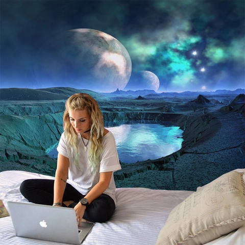 Tapiz De Espacio Cielo Estrellado Poliéster Planeta Galaxia Nebulosa Colgante De Pared Para Dormitorio Estética Sci-Fi Decoración