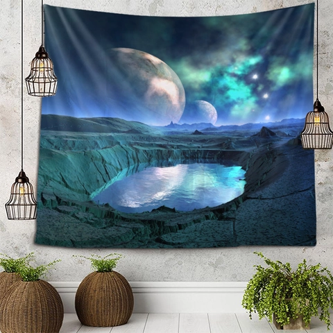 Tapiz De Espacio Cielo Estrellado Poliéster Planeta Galaxia Nebulosa Colgante De Pared Para Dormitorio Estética Sci-Fi Decoración
