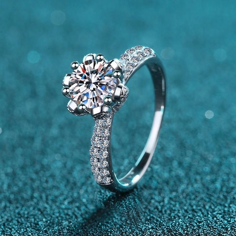 S925 Sterling Silver Moissanite Ring For Women Flower Petal Six Prong Zirconia Solitaire Wedding Engagement Jewelry Ring Gift