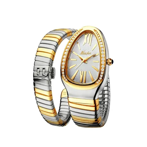 Orologio Da Donna Al Quarzo A Forma Di Serpente Bracciale In Acciaio Inossidabile Avvolgente Spirale Tubogas Lusso Lunetta Strass