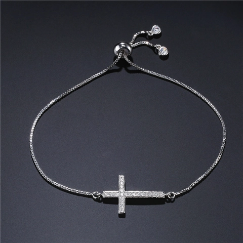Bracciale Bolo Croce Laterale Rame AAA Zirconia Micro Pave Catena Scatola Regolabile Gioielli Religiosi Regalo Per Donne