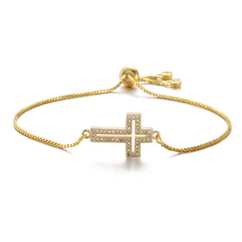 Cross Bracelet For Women Copper Cubic Zirconia Micro Pave Adjustable Box Chain Bolo Clasp Elegant Fashion Jewelry