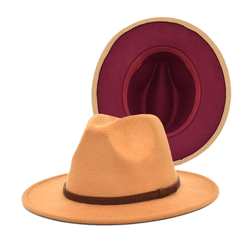 Cappello Fedora Tesa Larga Bicolore Colore A Contrasto Feltro Di Lana Vintage Jazz Berretto Protezione Solare Esterno Unisex Adulti