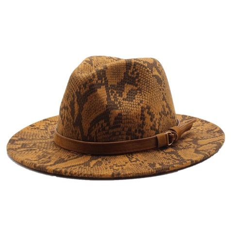 Chapeau Fedora Imprimé Serpent Feutre De Laine Bord Plat Large Style Jazz Vintage Accessoire De Mode Unisexe