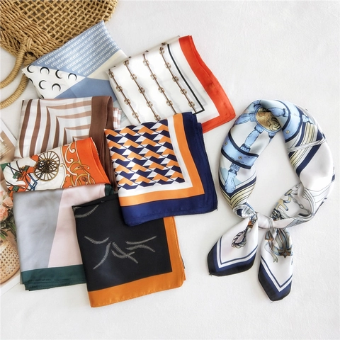 Square Scarf Polyester Satin Printed Vintage Carriage Geometric Hairband Versatile Neck Scarf Fashion Women Accessories